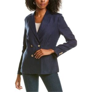 J.McLaughlin Navy Blue Ressie Linen Double Breasted Jacket Blazer 10